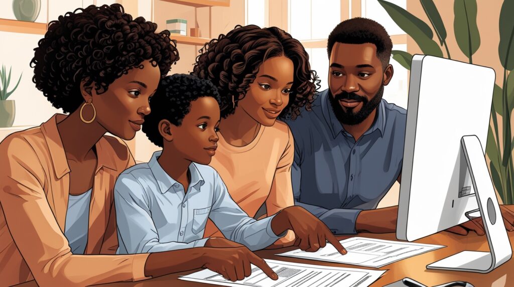 family reviewing life insurance options at home