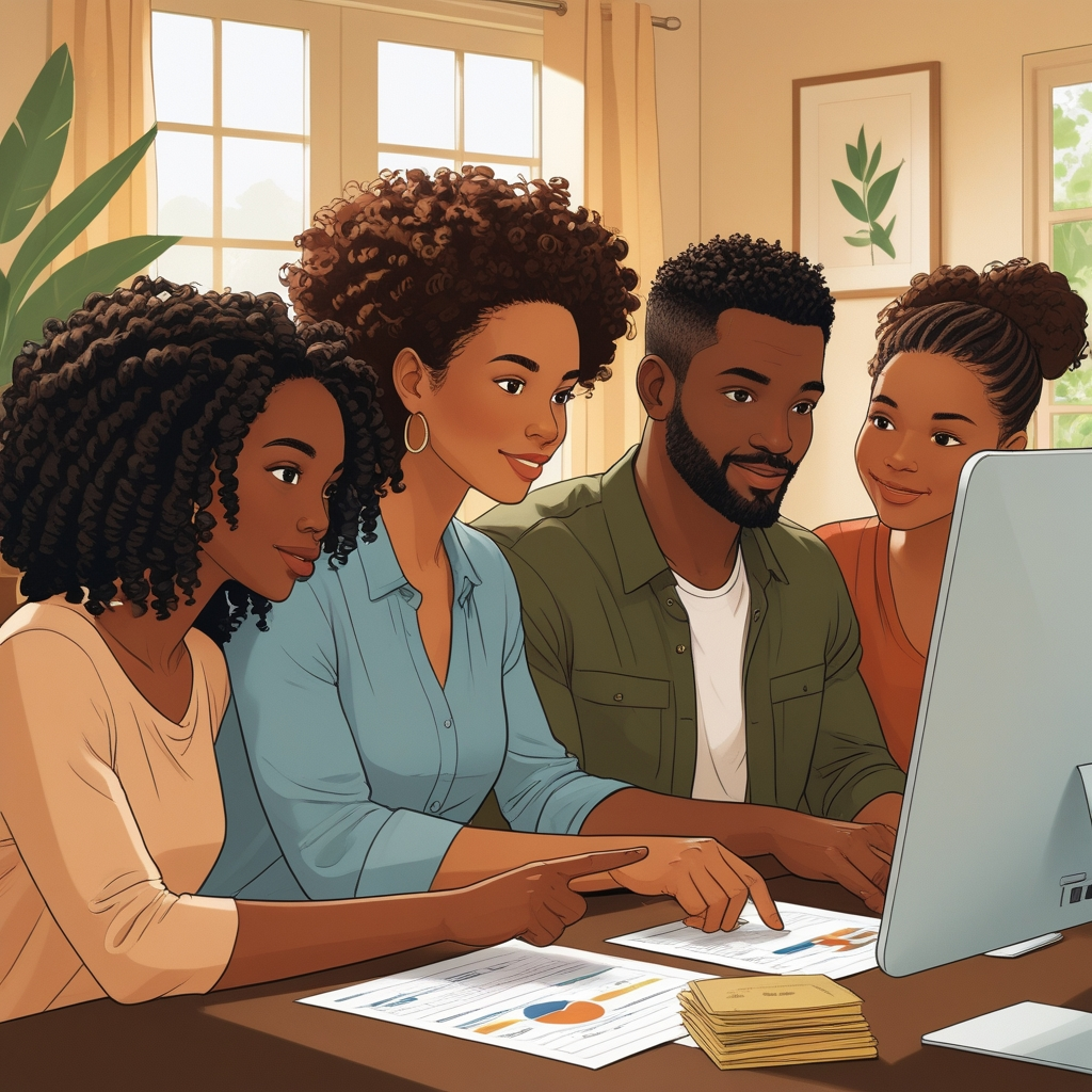 family reviewing health insurance plan options at home