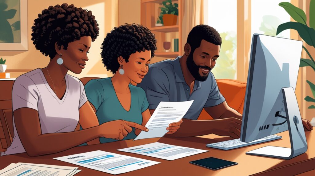 family reviewing property and renters insurance options at home