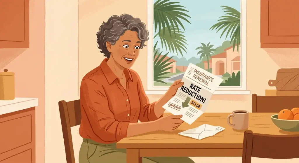 Florida homeowner reviewing insurance renewal notice at kitchen table
